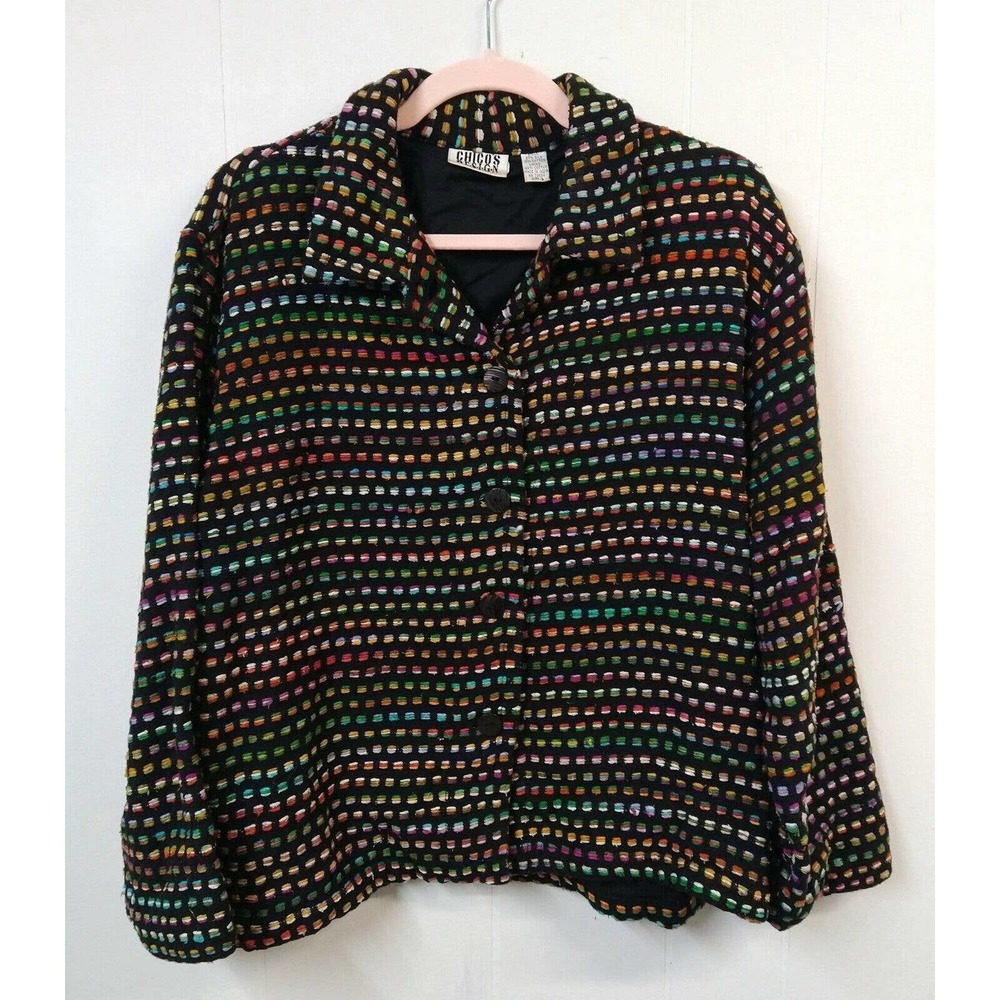 VTG Chico's WM 3 Jacket Colorful Silk Blend Long Sleeve Button Closure Collar